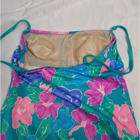 VINTAGE 90s one piece swimsuit florescent floral print‎ with detachable straps M - Picture 9 of 14